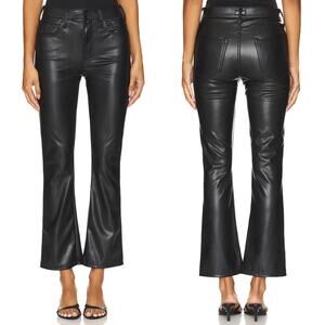 MOTHER The Insider Flood Faux Leather Pants Wax On Wax Off Black Size 24 NWT
